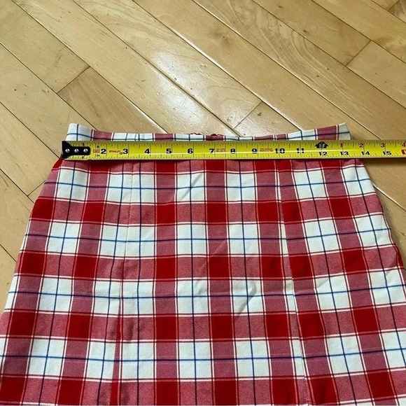 Urban Outfitters Plaid Mini Skirt Womens Small S Red Preppy Retro Stretch Slits - Picture 7 of 9